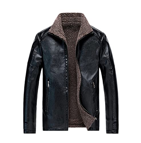 Veste cuir homme hiver contre le froid doublure polaire noire