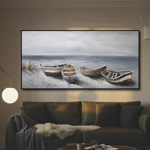 Peinture à l'huile bateau impressions sur toile KEBIA 40x80 cm marine abstraite pour salon