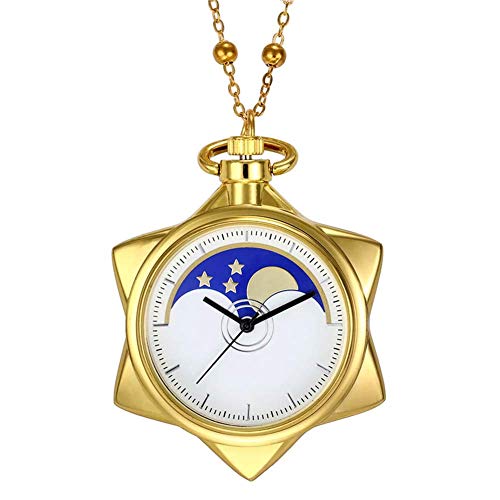 BOSHIYA Sailor Moon Pocket Watch Gold Rhinestone Star Quartz Pocket Watches for Girl Women with Chain Necklace Cosplay Accessories & Gifts Box