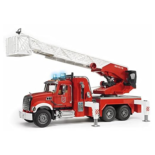 bruder 02821 - Autoscala MACK Granite con pompa, veicolo d'emergenza, camion dei pompieri