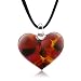 Hand Blown Venetian Murano Glass Wild Flower Red Yellow Black Heart Shaped Necklace, 18-20 inches