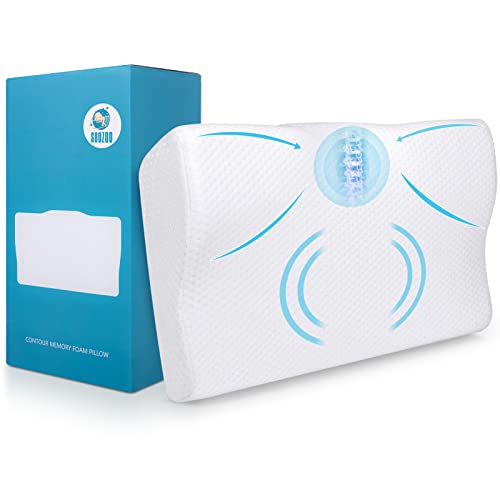 SOOZOO Pillow for Sleeping, Contour Memory Foam Pillow for Neck Pain Relief, Ergonomic Cervical Orthopedic Neck Support Pillow Cooling, Bed Pillows for Side, Back, Stomach Sleepers, Firm, Queen Size