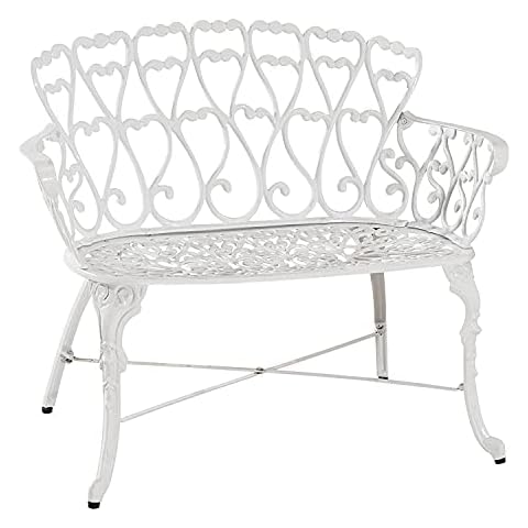 Westcharm White Cast Aluminum 2-Person Bench for Outdoor Garden Patio Yard Park Lawn with White Heart | Antique Victorian Dining Loveseat Cover