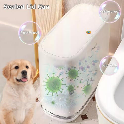 Caneca de basura ovalada blanca con tapa para baño miniatura 3