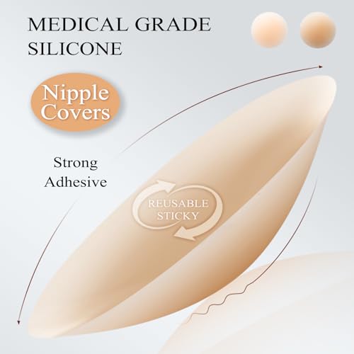 Image of Trifabricy Nipple Covers for Women, 2 Pairs Reusable Sticky Bra with Lift | 2 Pairs Value Set, Ultra-Thin Invisible Design, Strong Adhesive & Reusable, Lift & Push Up Effect, Skin-Friendly Silicone