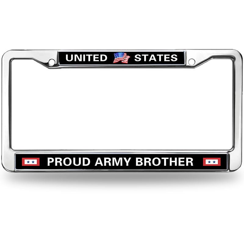 Image of United States Army Brother License Plate Frame Chrome 2 Holes,Proud US Army Custom Frame Metal License Plate Frame to Fit Any Standard US Cars