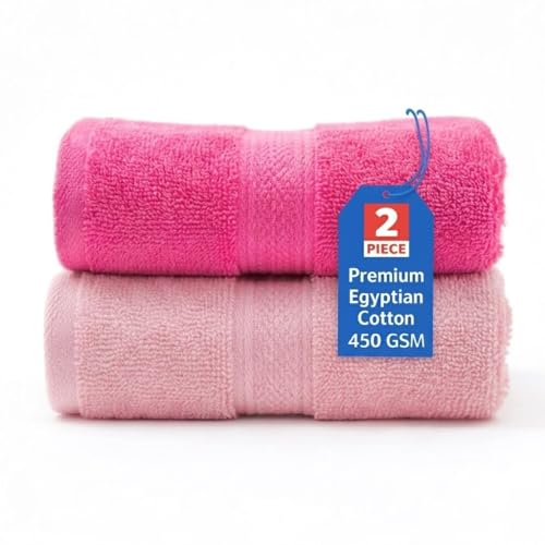 Softspot Hand Towel Premium Egyptian Cotton 450 GSM Super Soft & Highly Absorbent Hotel & Spa Quality Bathroom Kitchen Guestroom Gym and Baby Towel (2 Pink - Magenta 55x35)