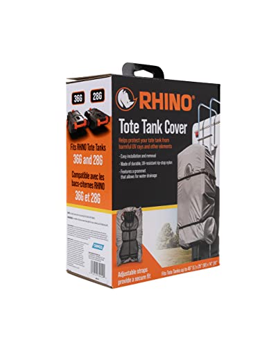 Image of Camco Rhino RV Tote Tank Nylon Cover Accessory with Cinch Strap, Elastic Edges, and Water Drainage Grommet for 28 and 36-Gallon Tanks, Large, Gray