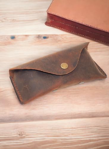 Image of Leather Eyeglass Case -Glasses Case - Sunglass Case - Genuine Leather Eyeglasses Case with Snap Closure
