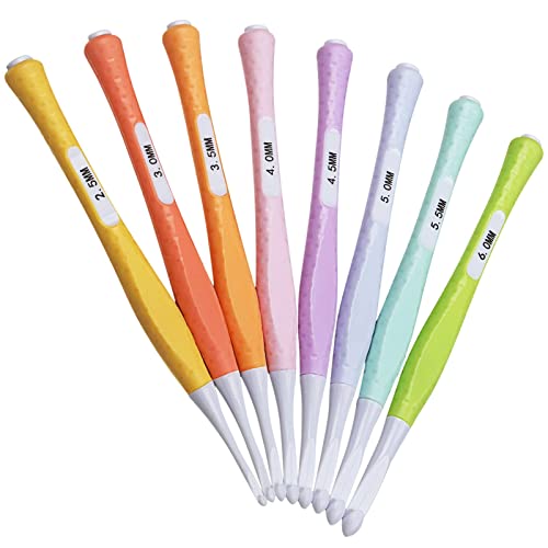 8Pcs Plastic Crochet Hooks Sets Soft Grip Ergonomic Crochet Hooks Colourful Crochet 2.5MM 3.0MM 3.5MM 4.0MM 4.5MM 5.0MM 5.5MM 6.0MM for Arthritic Hands Beginners