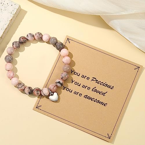 MIXJOY Inspirational Gifts for Women, Heart Charm Pink Elastic Beads Bracelet, Positive Affirmations Get Well Soon Gifts3