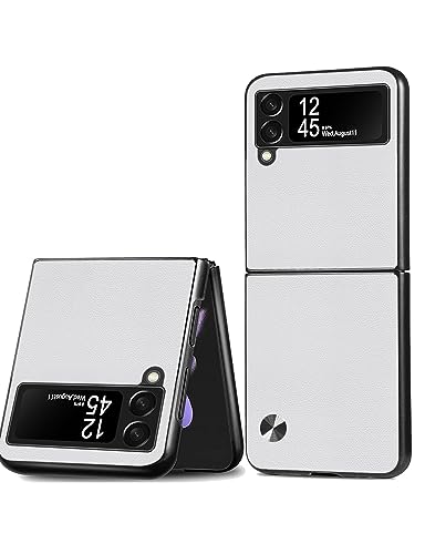 Puxssul for Samsung Galaxy Z Flip 3 Case, Soft TPU Artificial Leather case,Extremely Light Ultra-Light Camera Protection Leather Cover Case for Samsung Galaxy Z Flip 3 5G 2021 (White)