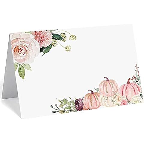 Pumpkin Place Cards with Floral, 24 Pcs Fall Theme Place Cards for Baby Showers, Thanksgiving, Bridal Shower, Weddings, Dinners, Parties Cover