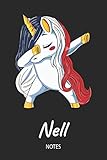  Nell - Notes: Noms Personnalisé Carnet de notes / Journal pour les filles et les femmes. Licorne qui dab aux cheveux aux couleurs du drapeau français. ... anniversaire, cadeau de Noël et de fête.