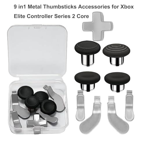 Image of 9 in1 Metal Thumbsticks Accessories for Xbox Elite Controller Series 2 Core, Replacement Paddles Parts Repair Kit for Elite Series 2 Core Controller with 4 Swap Joystick, 4 Paddles,1 D-Pads(Silver) [video game]