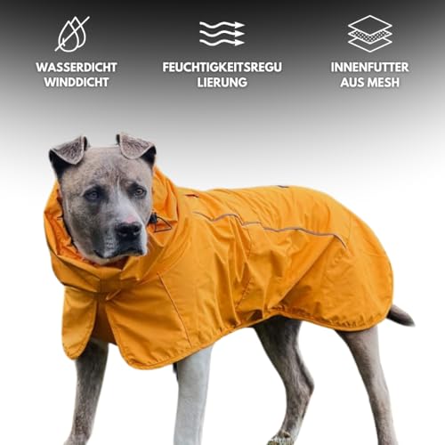 Spark Paws Hunderegenmantel, wasserdichte Winddichte Regenjacke, für kleine, mittlere, große und extra große Hunde, reflektierend, atmungsaktiv, mit vollständigem Körperschutz - Mustard Yellow - 2XL