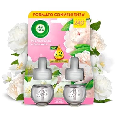 Foto di Air Wick Diffusore Elettrico di Oli Essenziali, 2 Ricariche per Diffusore alla Fragranza Peonia Bianca e Gelsomino, Profumatore per Ambienti con Oli Essenziali