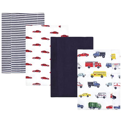 Image of Hudson Baby Unisex Baby Cotton Poly Flannel Burp Cloths, Going Places 4 Pack, One Size