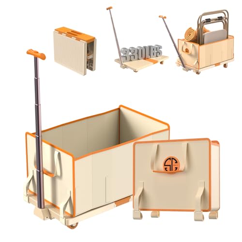 Platform Truck, Folding Trolley, 330 lb Capacity Heavy Duty Trolley with Folding Handlebar, Telescoping Handlebar for Luggage, Travel, Shop, Office (White)