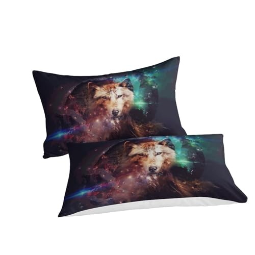 Housse de couette loup néon 3D 200x200cm en microfibre douce avec taies - 6