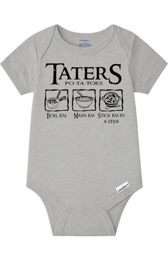 Image of Brain Juice Tees Taters Onesie - Boil Em Mash Em Stick Em In A Stew - 100% Cotton - Available in White, Heather Gray or Pink