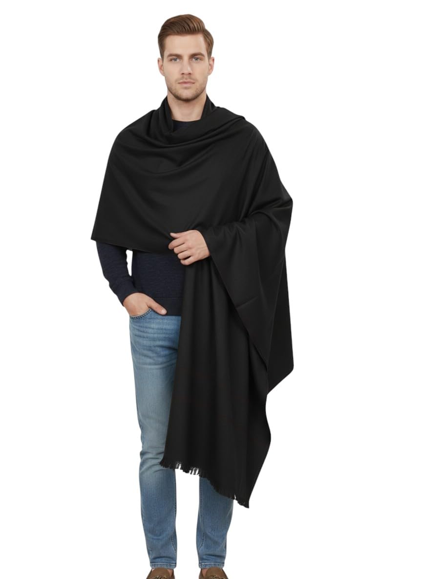 sprha Black Wool Solid Men's Shawl-picture-27