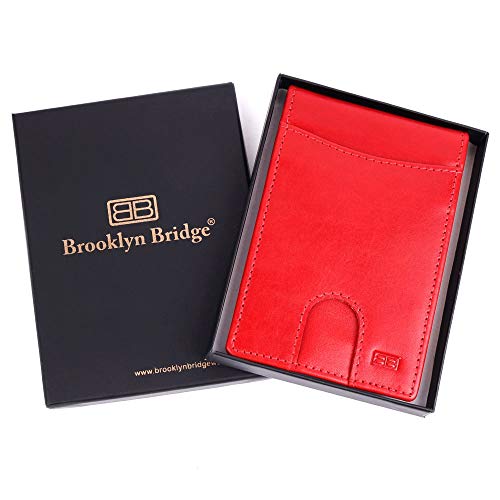 Image of Brooklyn Bridge Genuine Leather Money Clip Wallet for Men VT Tomato Red - Premium Slim RFID Protected Wallet with Cash Clip & Multiple Card Slots, Stylish Front Pocket Design, Gift for Men