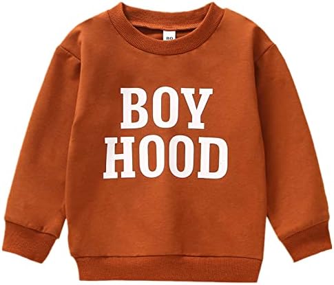 Xdftwdmgqe Newborn Toddler Baby Boy Girl Sweatshirts Tops Kids Long Sleeve Floral Letter Crewneck Shirts Blouse Active Clothes (BOY HOOD Brown,3-6 Months)