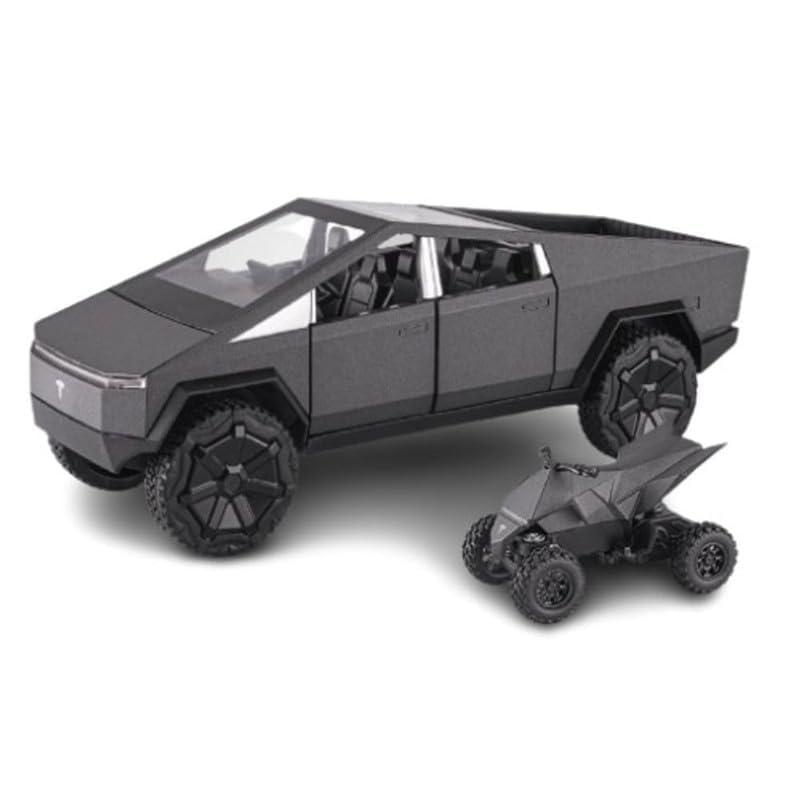 Image of Exclusive Alloy Metal Pull Back Die-Cast Car Diecast Metal Pullback Toy Car with Openable 6 Doors,Light Music Boys Gifts Toys (1:24 Tesla Cybertruck-Black Color)