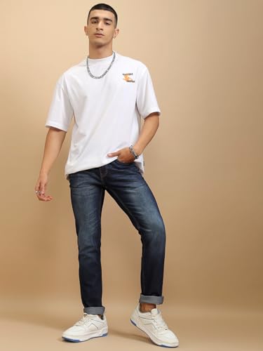 Image of Highlander Mens Tapered Fit Denim Jeans|Regular Length|Mid-Rise|Stretchable Fabric| Jeans for Man | Men Jeans