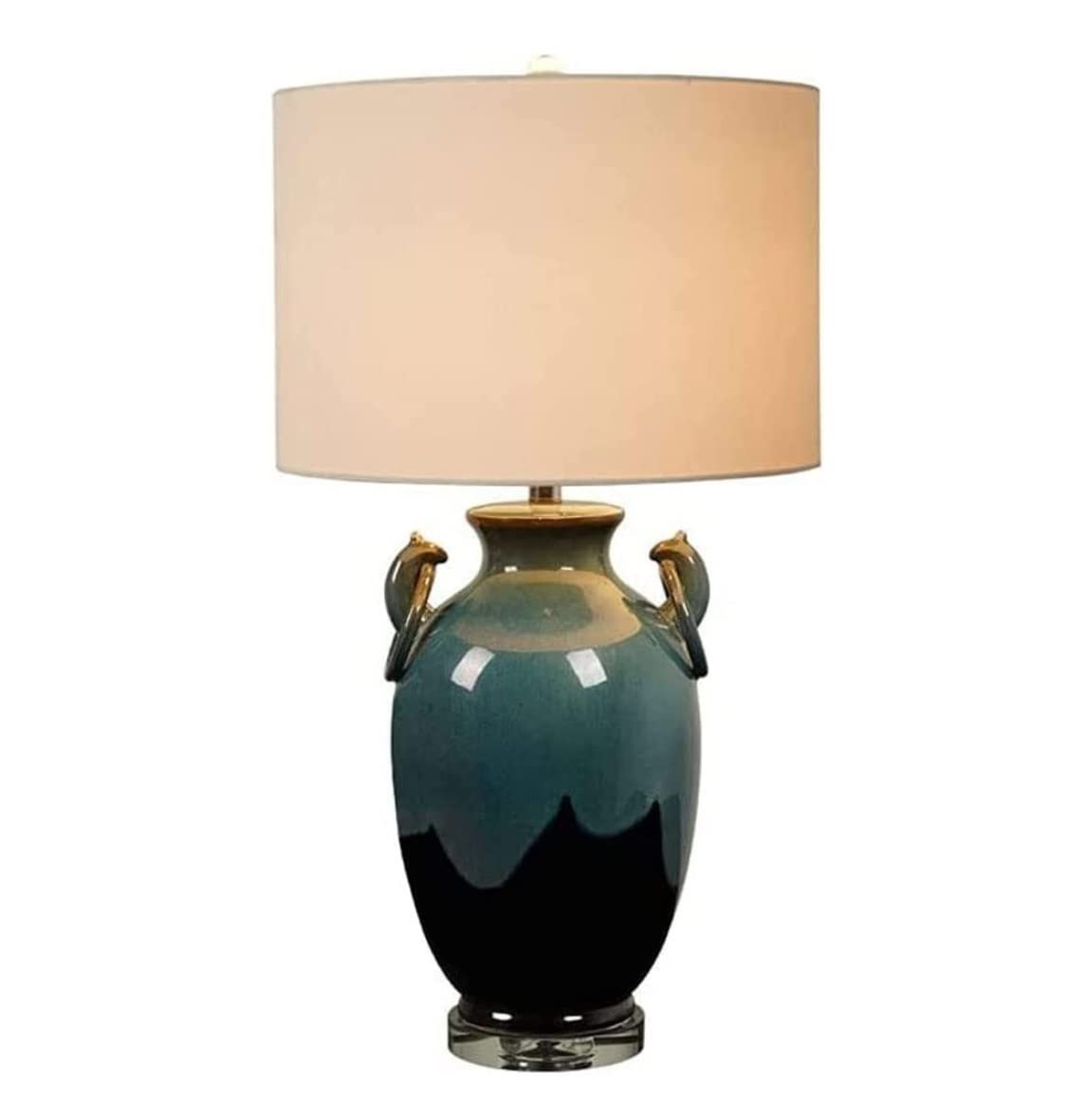 SGKOMN Table Lamp Table Lamps For Living Room American Ceramic Table Lamp Kiln Glazed Nightstand Light Nordic Bedroom Nightstand Lamp With Fabric Shade Bedside Lamps Lamp For Be