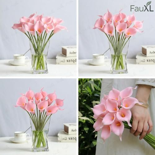 Image of 10 Pcs Artificial Calla Lily Flowers Bunch for Vase and Flower Pots- Premium Real-Look Faux Lily Stems for Home Decor, Living Room, Bedroom, Office Decoration (Vase not Included) (Rose Pink)