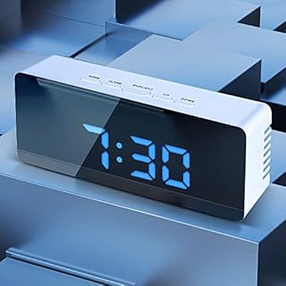 Alarm Clocks Bedside, Mirror Alarm Clock Led Display with Snooze Time Temperature Function, Travel Alarm Clocks for Travel, Bedroom, Office - Digital Alarm Clock Battery Power