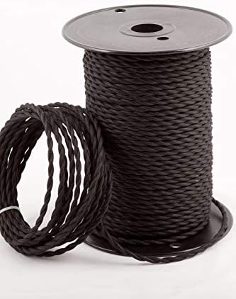 10m 3 Core Round Vintage Italian Style Braided Electrical 6mm Cable with Earth Wire, Antique Rope Woven Silk Lighting Flexible Fabric 0.75mm Cord, DIY Pendant Light, VDE Certification