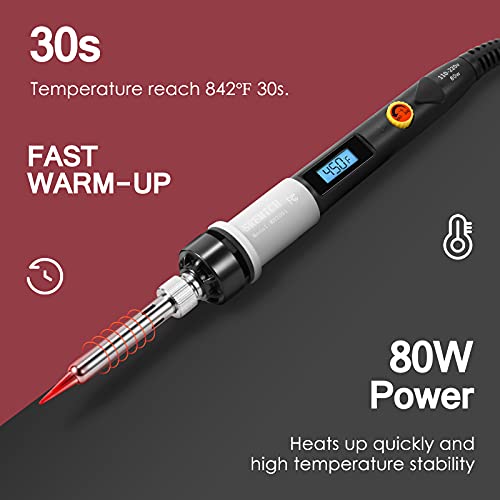 Electronics Soldering Iron, SREMTCH 80W Precision Soldering Iron Kit with LCD Display, Professional Soldering Iron Kit with Adjustable Temperature 392℉ - 842℉, ON / OFF Switch, Welding Accessories - Thumbnail 2
