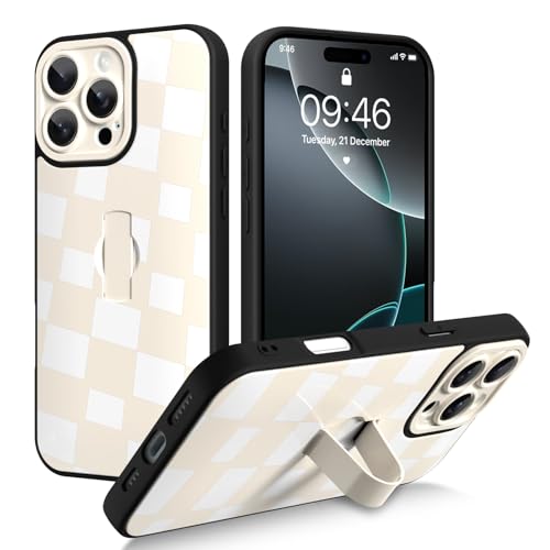Coque iPhone 16 Pro Max à carreaux blancs pour regarder vos vidéos mains libres