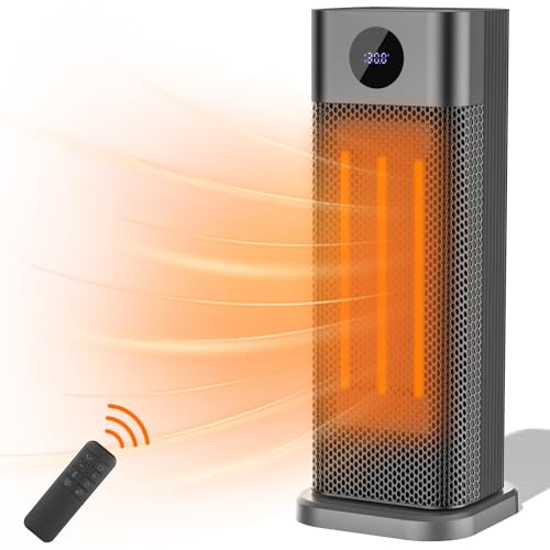 Dreamhigh Calefactor cerámico de 2000 W, oscilante, giratorio 60°, mando a distancia, pantalla táctil, 3 ajustes de temperatura, asa, para el hogar y la oficina