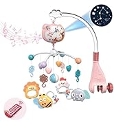 Baby Krippe Mobile mit Musical, Nachtlicht & Moon Star Projektor, Mobile für Krippe mit Fernbedie...