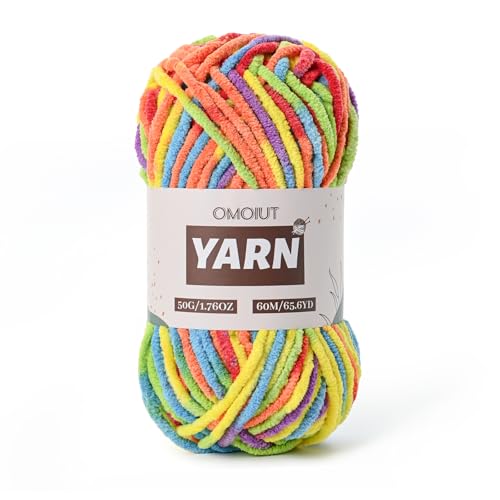 Image of Plush Chenille Chunky Crochet - Baby Crochet Yarn Soft Velvet for Knitting Blankets Crafts - Fluffy Amigurumi Yarn 50g / 65.6yd (Rainbow)