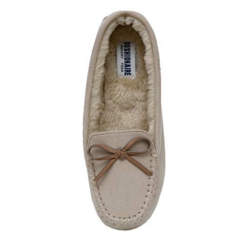Cushionaire Women's Sabina Moccasin Slipper +Memory Foam, Stone 7.5 #TOP4