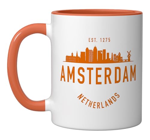 Taza Cerámica Vintage Amsterdam Naranja/Blanco 11 oz miniatura 1