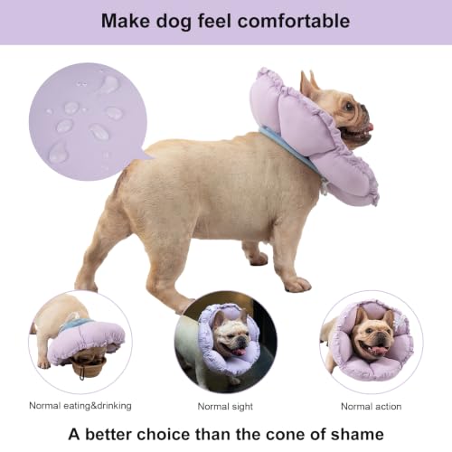 Image of H HIDREAM Dog Cone Collar Stress-Free Recovery Cone Alternative: Adjustable Depth & Diameter for Wide-Neck Dogs (Pugs, Bulldogs, Bullies) Purple Flower XL-B