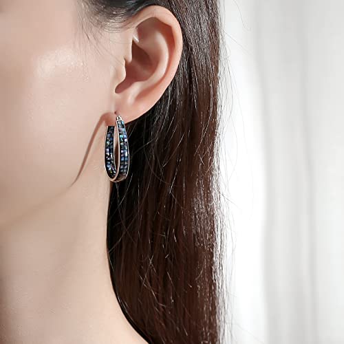 MUYUU Rhodium Plated Oval Inside Out Shell Hoop Earrings For Women&Girls Fashion Jewelry Gift3