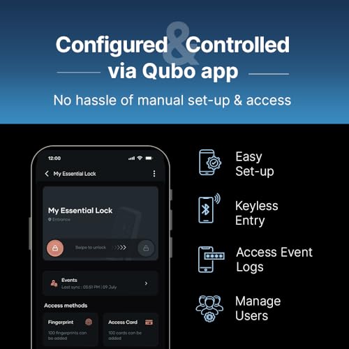 QUBO Smart Door Lock Essential (2025 Edition) from Hero Group | 6-Way Unlocking | Fingerprint | OTP Remote Unlocking | PIN | RFID Card | Mobile App | Mechanical Key | 1 Year Brand Warranty | (Black) 3 412wcwHElIL