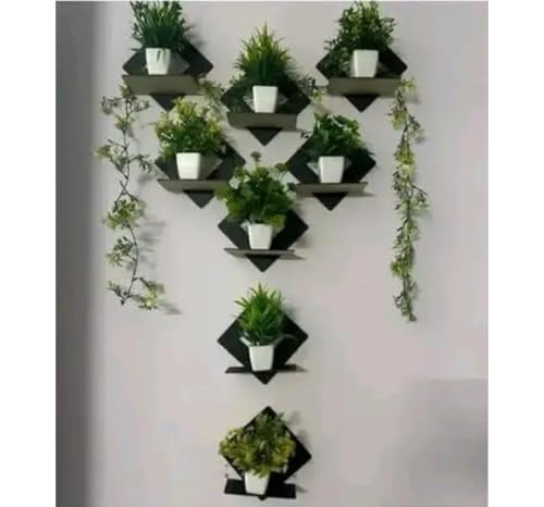 Image of Kanak Enterprises Wooden Wall Mounted Planter Set with Artificial Plants Decorative Wall Hanging Flower Pots for Home Decor KANAK WALL 009