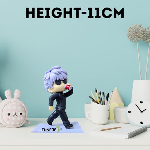 Image of FUNFOB Jujutsu Kaisen Gojo Action Figure Height-11cm Collectible for Anime Fans Gojo Figurine PVC Multicolour | Go-jo Drinking Mini