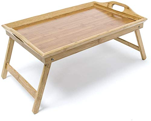 Klass Home Collectionu00ae - Mesa de Desayuno portátil de Madera de bambú con Patas Plegables, tamaño Extra Grande, 53 x 33 x 26 cm, Color marrón