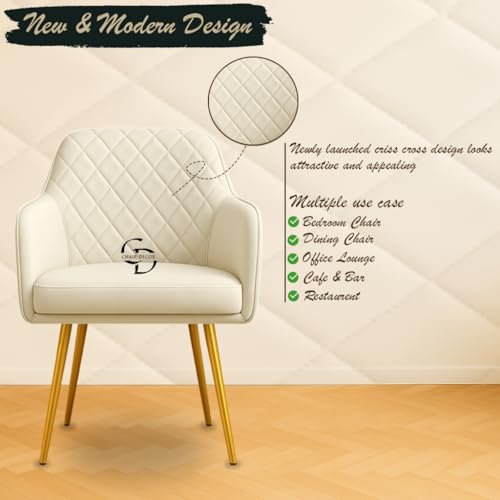 Image of Velvet Accent Chair with Matching Pouffe & Floral Cushion | Modern Upholstered Armchair with Gold Metal Legs | Lounge Chair for Living Room, Bedroom, Office, Guest Room (Beige Diona)