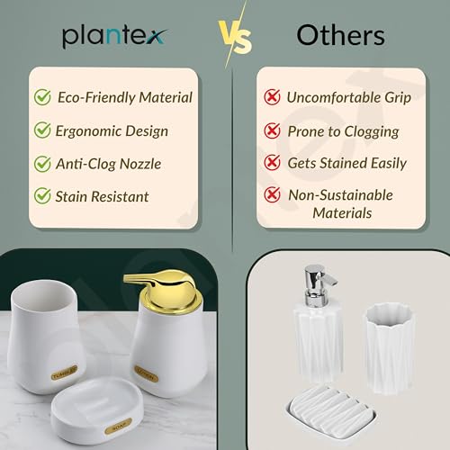 Image of Plantex Ceramic Bathroom Set - Soap Holder for Bathroom /Liquid Soap Dispenser /Tumbler Holder /Toothbrush Holder /Handwash Dispenser - 3 Pcs Set