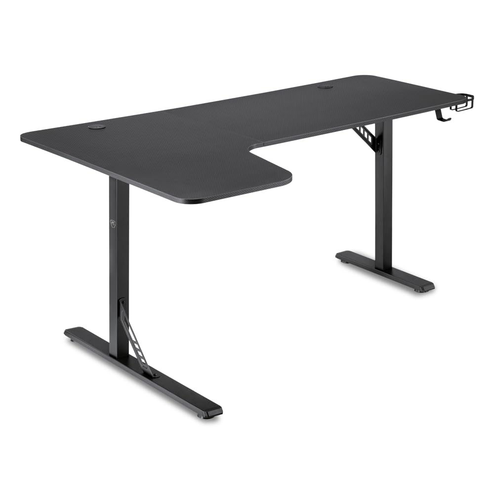 REKT R-Desk 160 L (Gauche) Bureau Gamer d'angle L160 x P60-100 x H75 cm - Supporte jusqu'à 100 Kg - Porte Gobelet - Repose Casque - Bureau Gaming d'angle en L PC Console Table